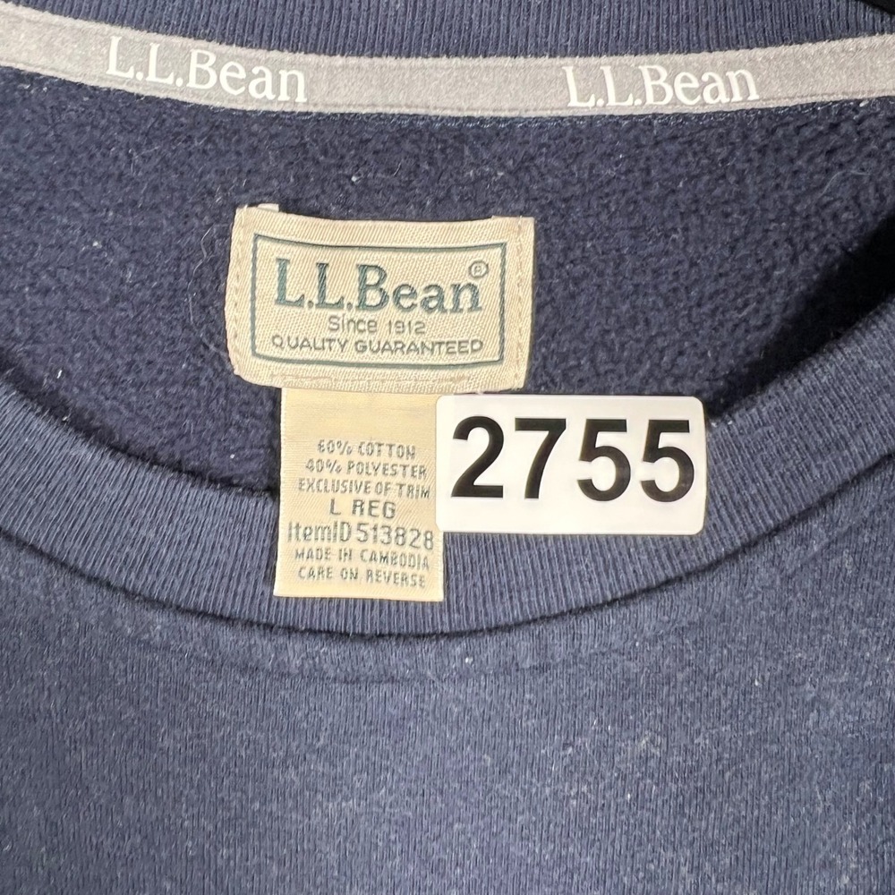 LL Bean Mens Large Colorblock Crewneck Sweatshirt Navy Green Cream 513828 - Picture 2 of 5